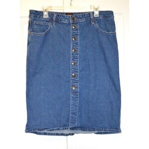 Vintage Lee Blue Jean Denim Skirt Women's Size 14 Snap Front Stretch Western
